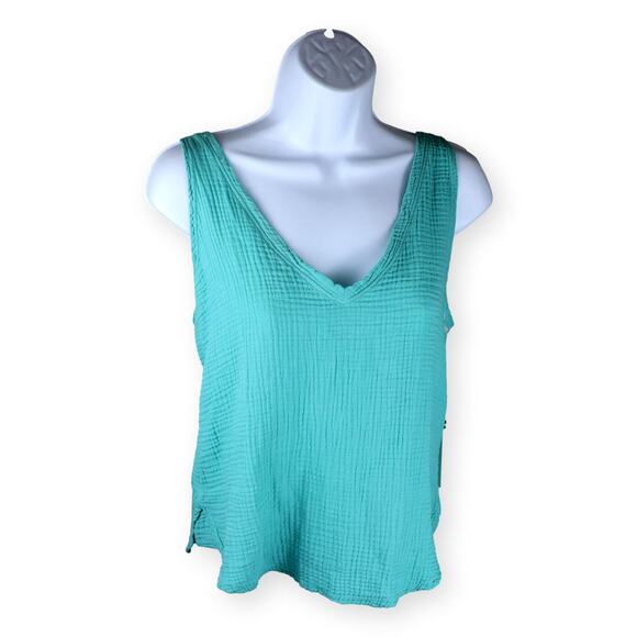 Sol Angeles Women's Blue Crepe V Tank NWT Sz M - Picture 1 of 7